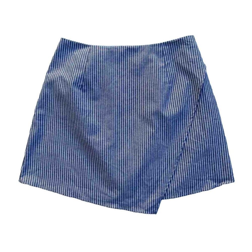 Nasty Gal Primi Women's Blue Cotton Striped Wrap Mini Skirt Size M NWOT - Picture 11 of 16
